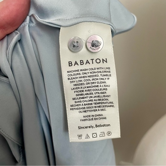 Aritzia Babaton Hyde Mini Dress Collared Satin Wrap Dress Light Blue Size Small - Picture 7 of 8